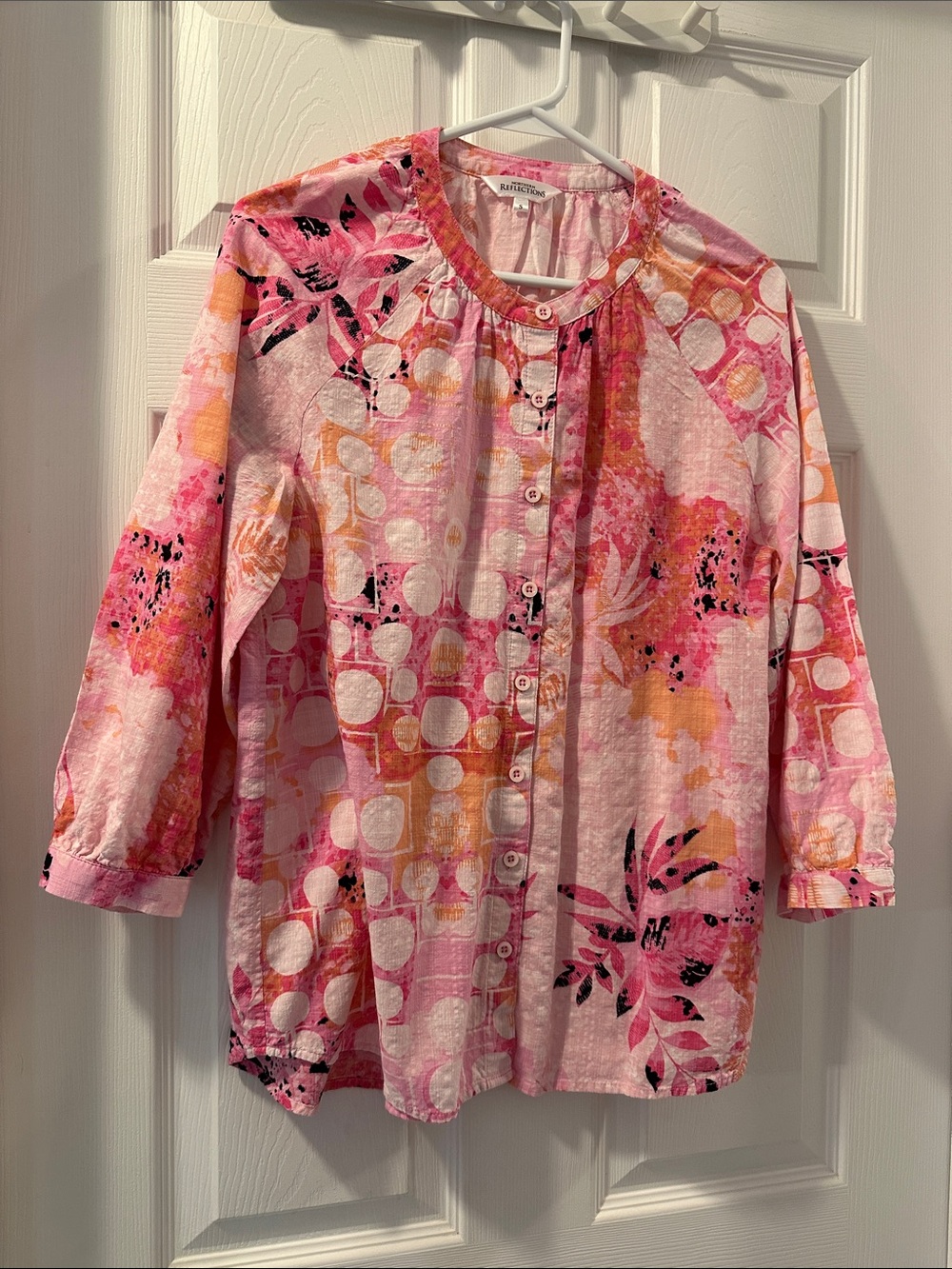 NORTHERN REFLECTIONS Pink Abstract Button-Front Cotton Blouse SzS GirliePretty 🌸